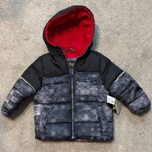 ixtreme Black Printed Hooded Puffer Full Zip Jacket Size 2T